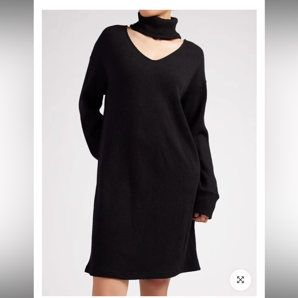 OGL Mock Neck V-Shaped Cutout Sweater Dress